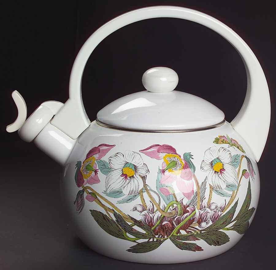 Botanic Garden Metal Kettle & Lid w/White Handle & Finial by Portmeirion-1