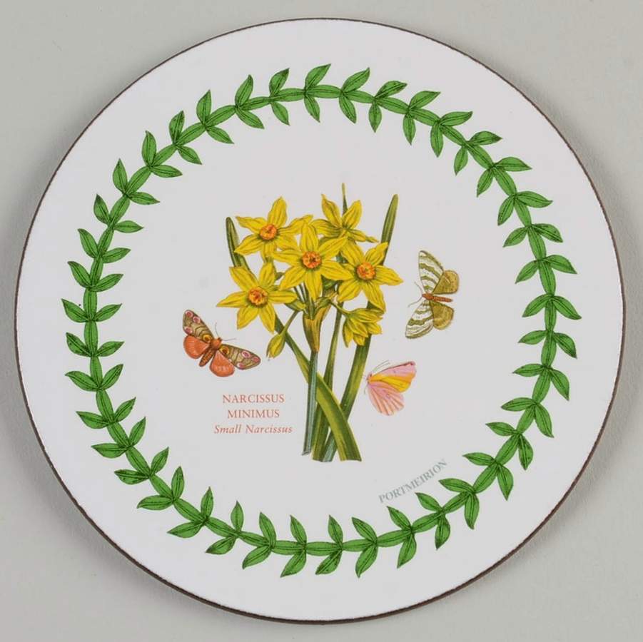 Botanic Garden Round Coaster Cork Back w/Thin Laurel Border by Portmeirion-1
