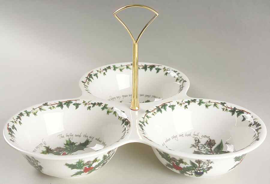 The Holly and The Ivy 3-Part Relish with Center Metal Handle by Portmeirion-1
