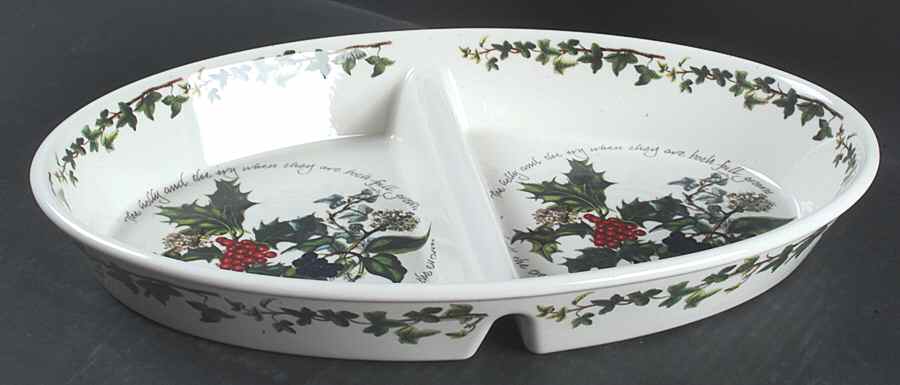 The Holly and The Ivy 14" Oval Divided Vegetable Bowl by Portmeirion-1