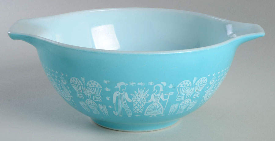Butterprint Turquoise 9" Cinderella Mixing Bowl by Pyrex-1
