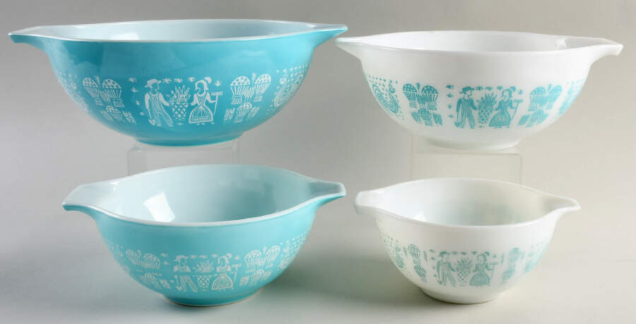 Butterprint Turquoise 4  Piece Estate Set by Pyrex-1