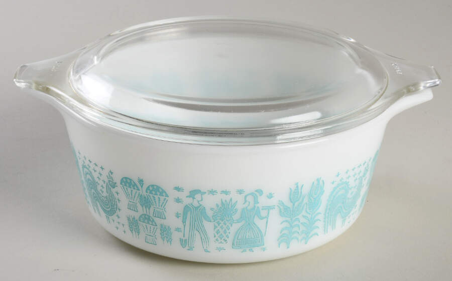 Butterprint Turquoise 1.50 Pt Round Covered Casserole by Pyrex-1