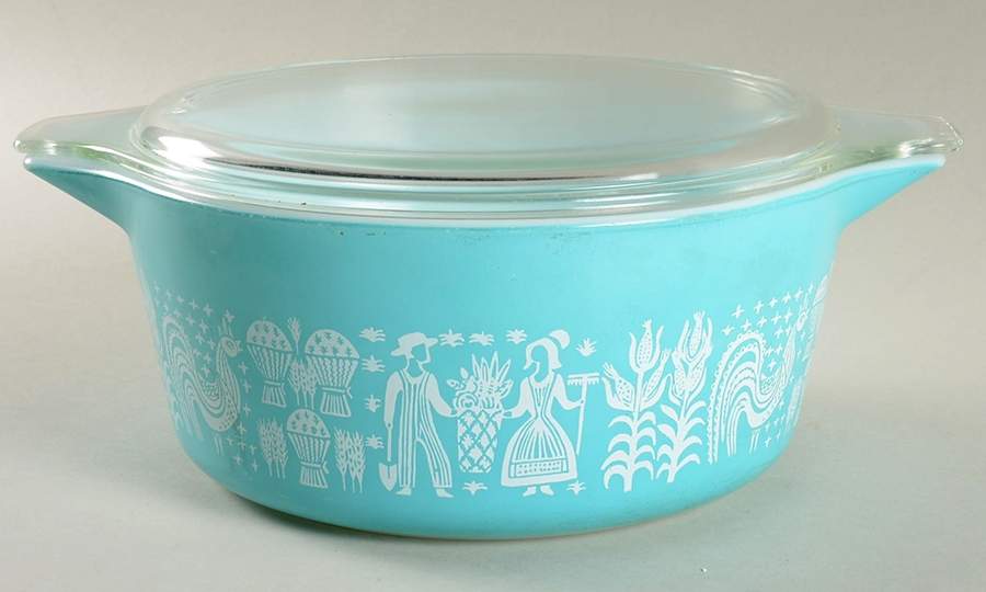 Butterprint Turquoise 2.5 Qt Round Covered Casserole by Pyrex-1