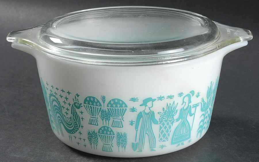 Butterprint Turquoise 1 Qt Round Covered Casserole by Pyrex-1