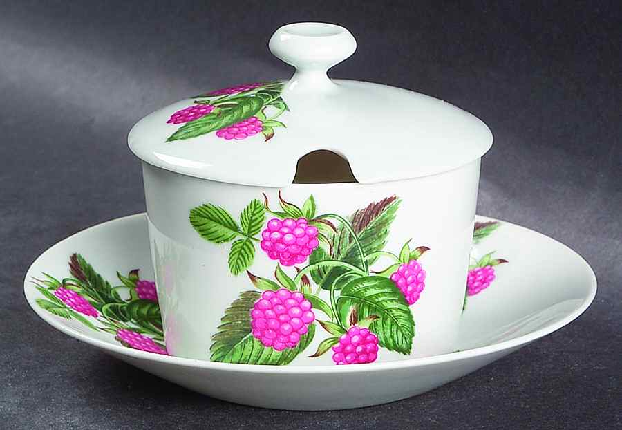 Les Fruits Sauvages Jam/Jelly & Lid W/Underplate by Porcelaine De Paris-1