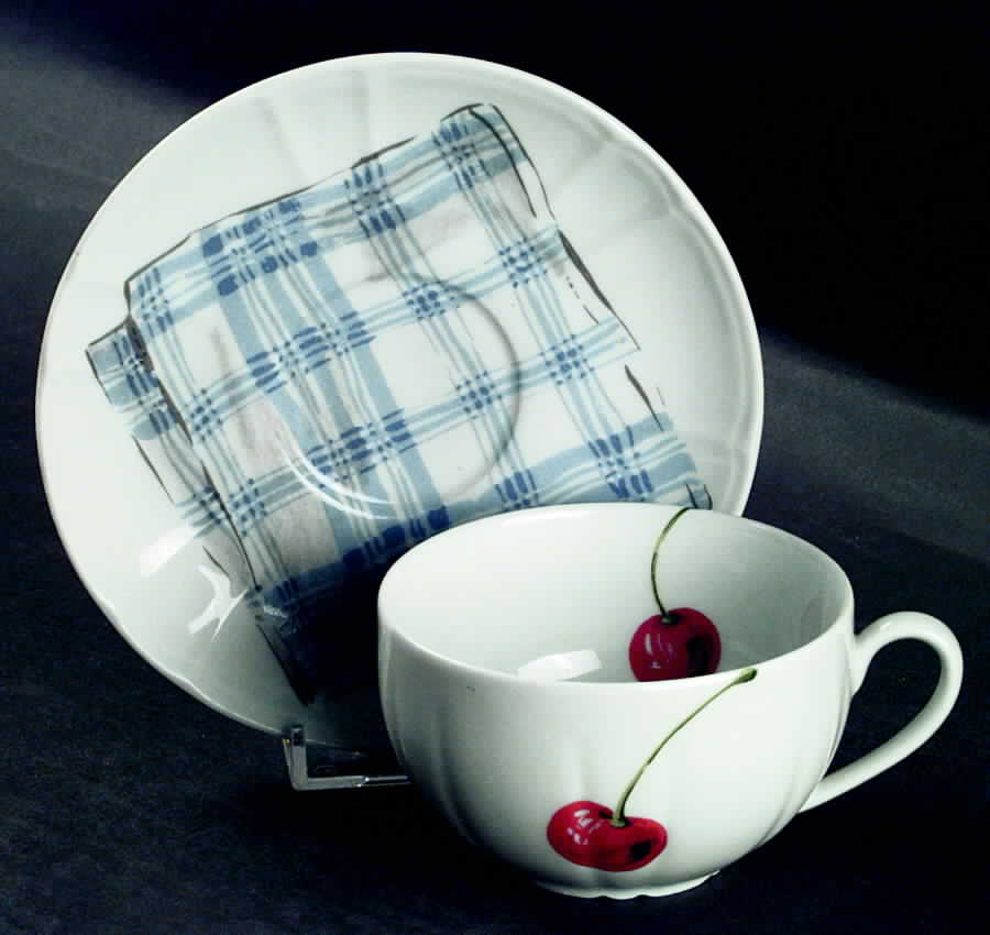 Les Cerises Flat Cup & Saucer Set by Porclan Jacques Cour-1
