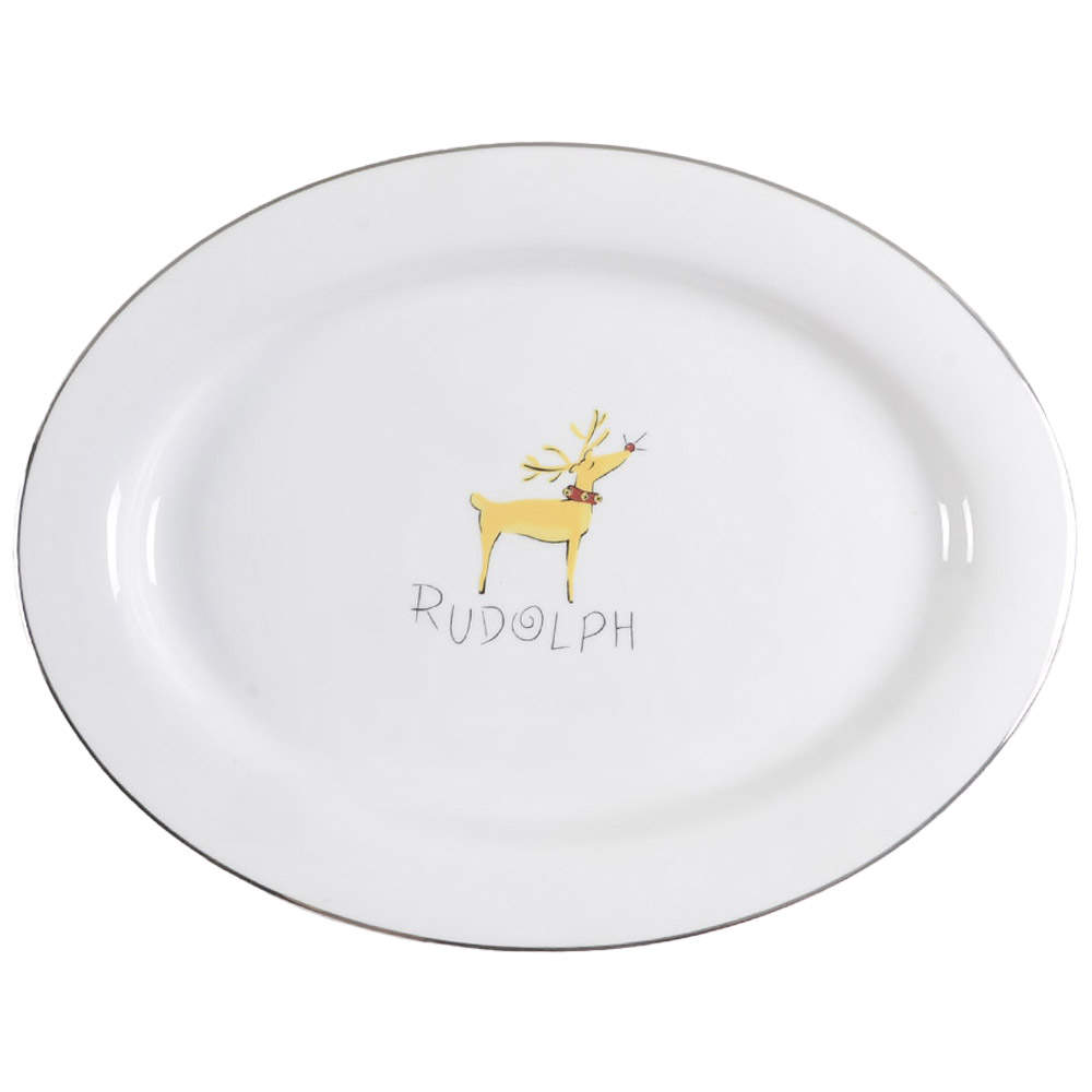 Reindeer 16" Oval Serving Platter by Pottery Barn China-1