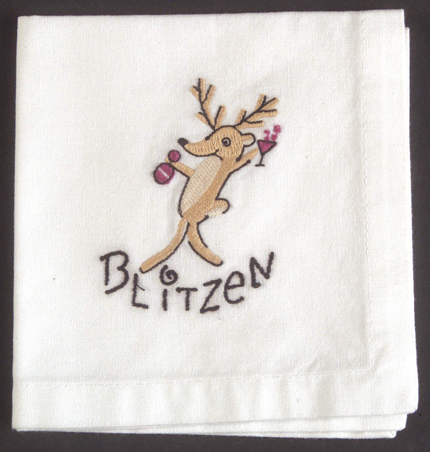 Reindeer Embroidered Cocktail Napkin by Pottery Barn China-1