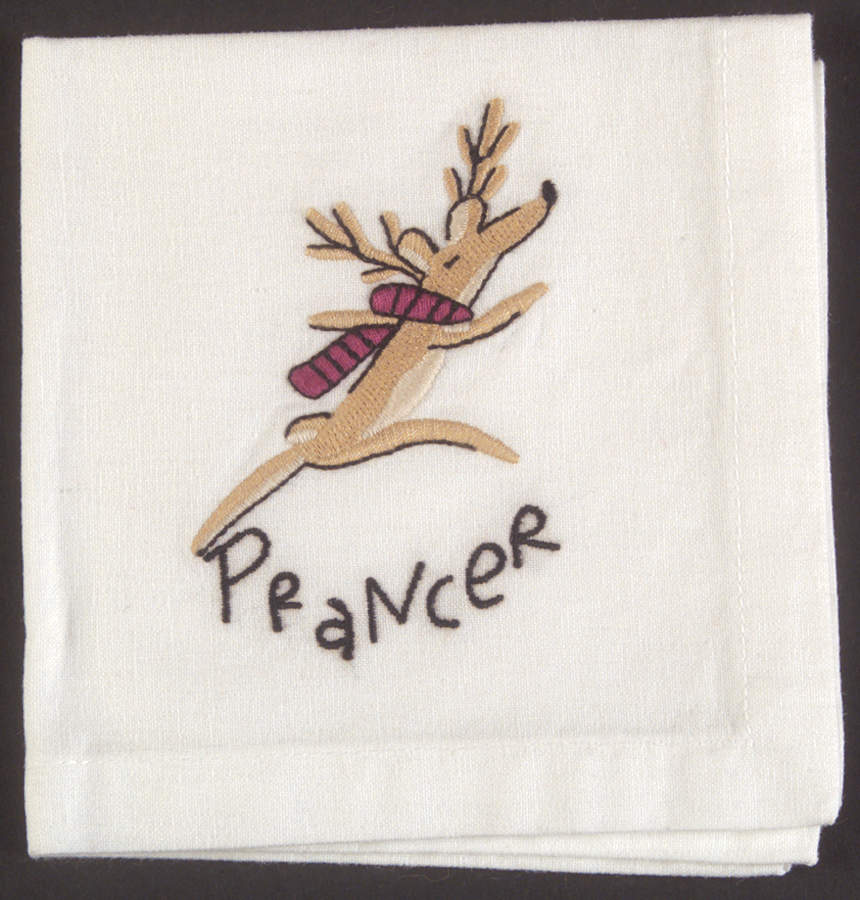Reindeer Embroidered Cocktail Napkin by Pottery Barn China-1