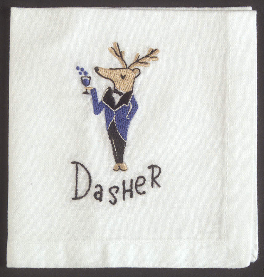 Reindeer Embroidered Cocktail Napkin by Pottery Barn China-1