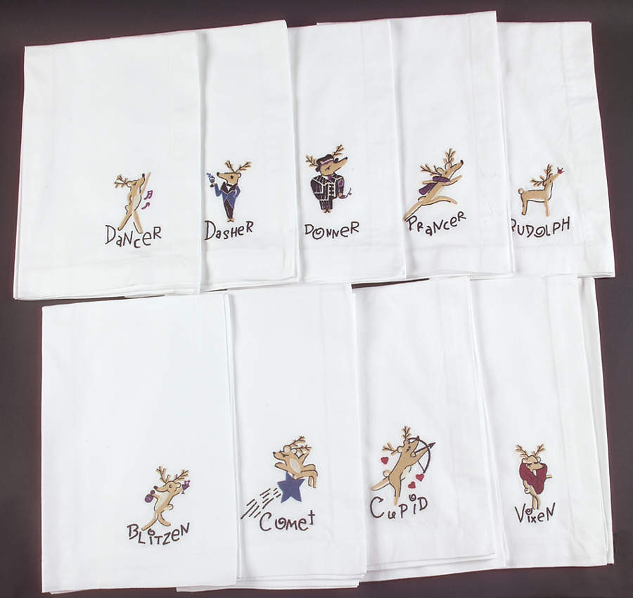 Reindeer Embroidered Cloth Dinner Napkin - Set of 9 by Pottery Barn China-1