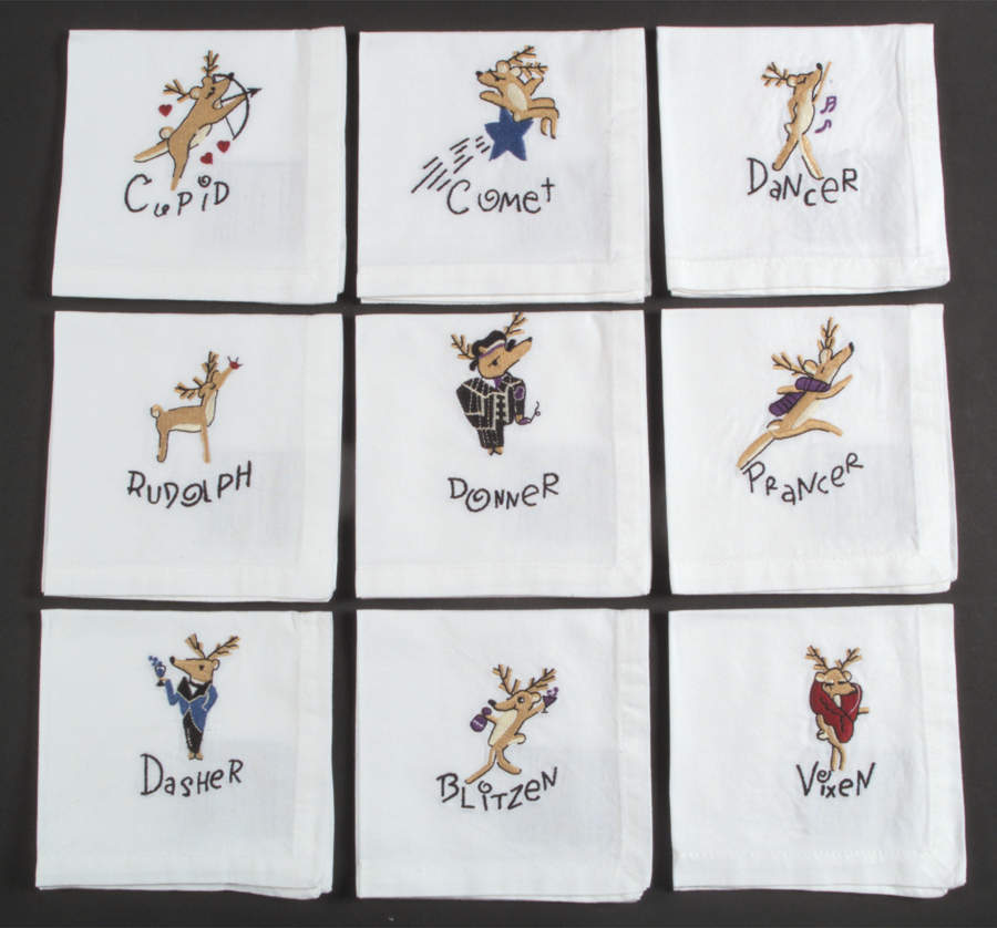 Reindeer Embroidered Cocktail Napkin - Set of 9 Motifs by Pottery Barn China-1