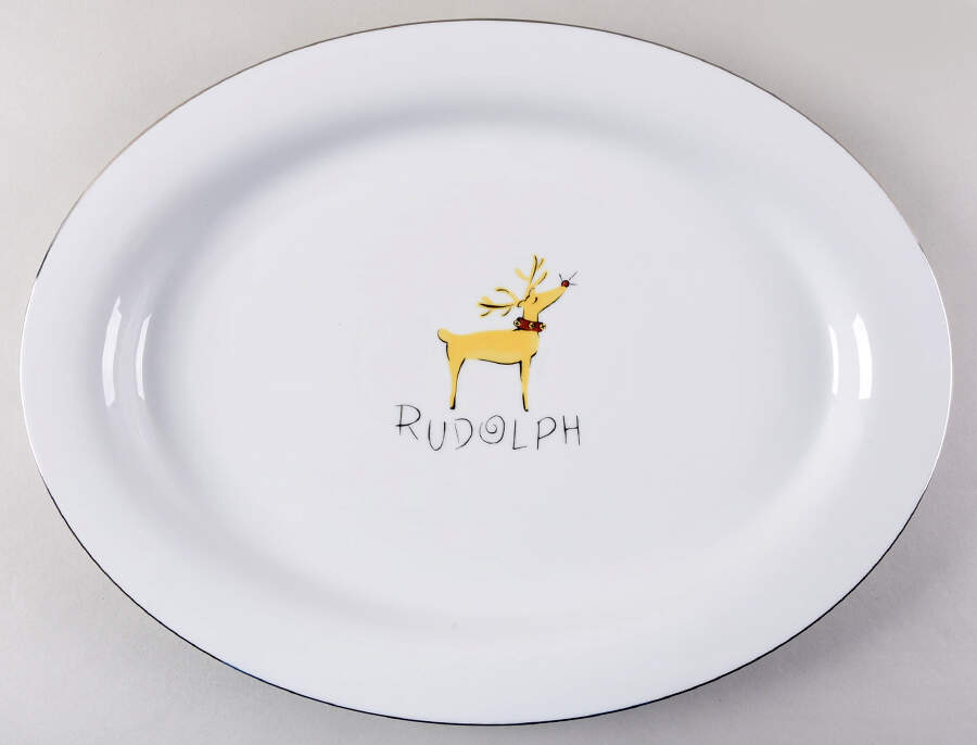 Reindeer 17" Oval Serving Platter by Pottery Barn China-1