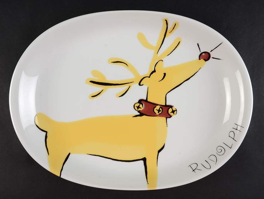 Reindeer 14" Oval Serving Platter by Pottery Barn China-1