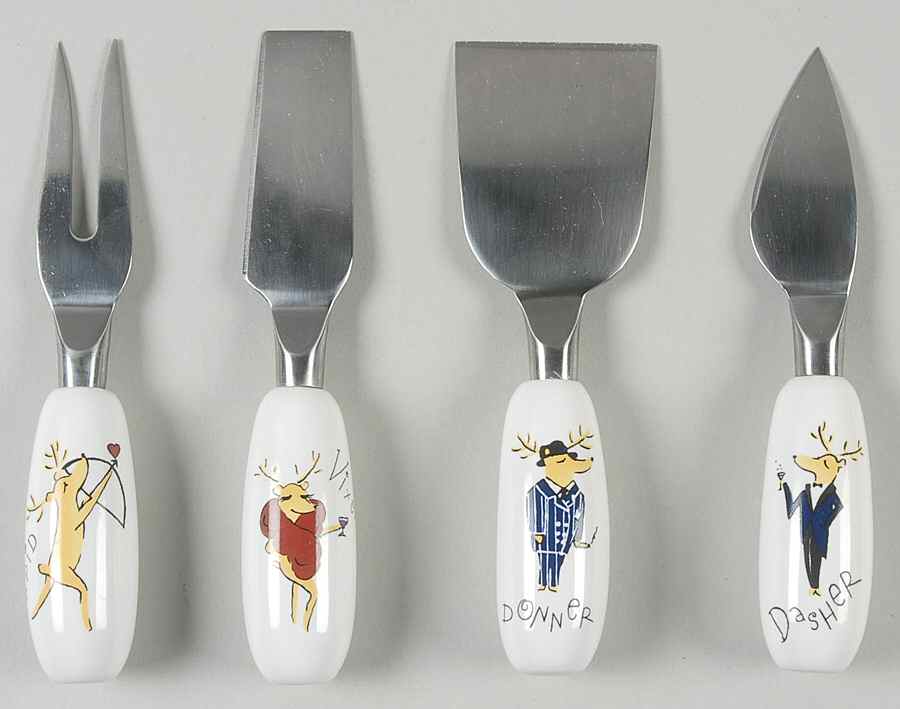 Reindeer Cheese Knife & Stainless Blade - Set of 4 Motifs by Pottery Barn China-1