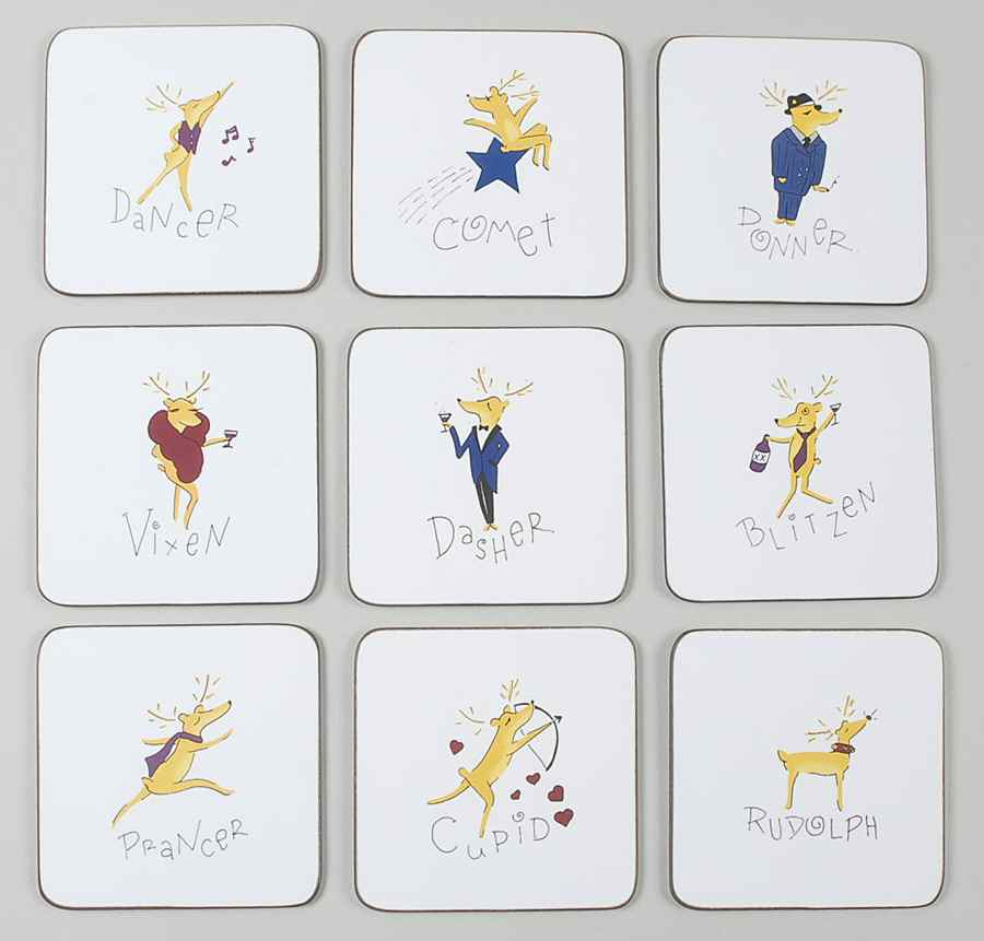 Reindeer Square Corkback Coaster - Set of 9 Motifs by Pottery Barn China-1
