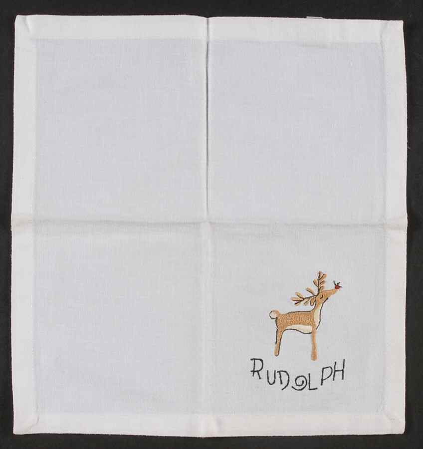 Reindeer Embroidered Cocktail Napkin by Pottery Barn China-1