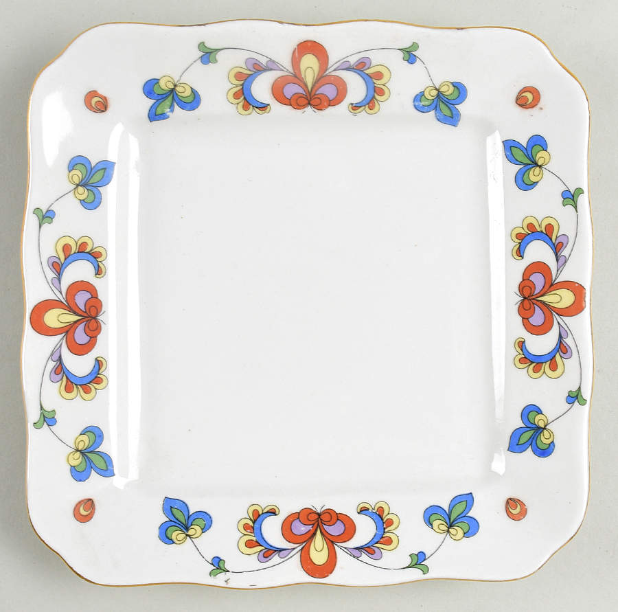 Farmer's Rose (Scalloped, Gold Trim) Square Dessert Plate by Porsgrund-1