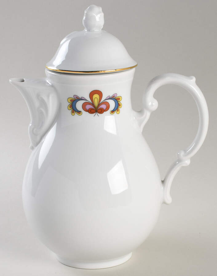 Farmer's Rose (Scalloped, Gold Trim) Coffee Pot & Lid by Porsgrund-1