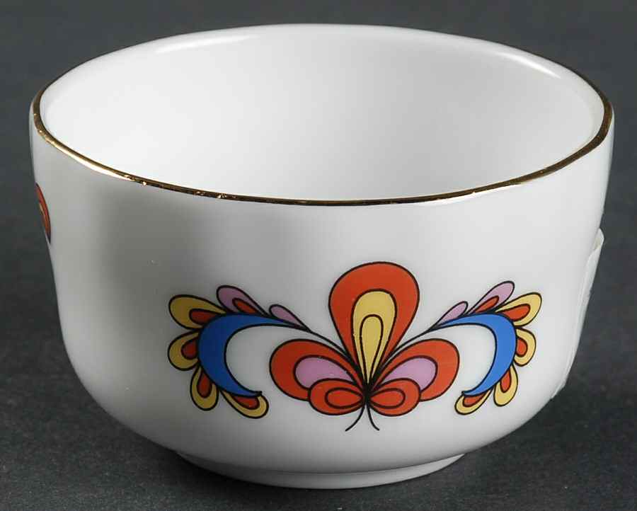Farmer's Rose (Scalloped, Gold Trim) Mini Open Sugar Bowl by Porsgrund-1