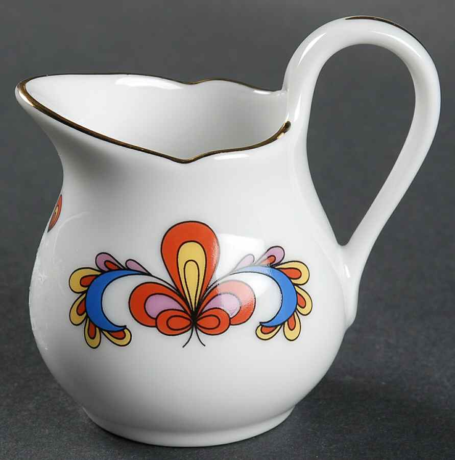 Farmer's Rose (Scalloped, Gold Trim) Mini Creamer by Porsgrund-1