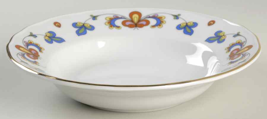 Farmer's Rose (Scalloped, Gold Trim) Rim Soup Bowl by Porsgrund-1