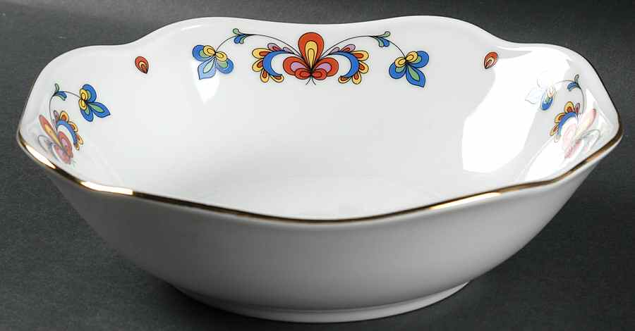 Farmer's Rose (Scalloped, Gold Trim) 8" Round Vegetable Bowl by Porsgrund-1