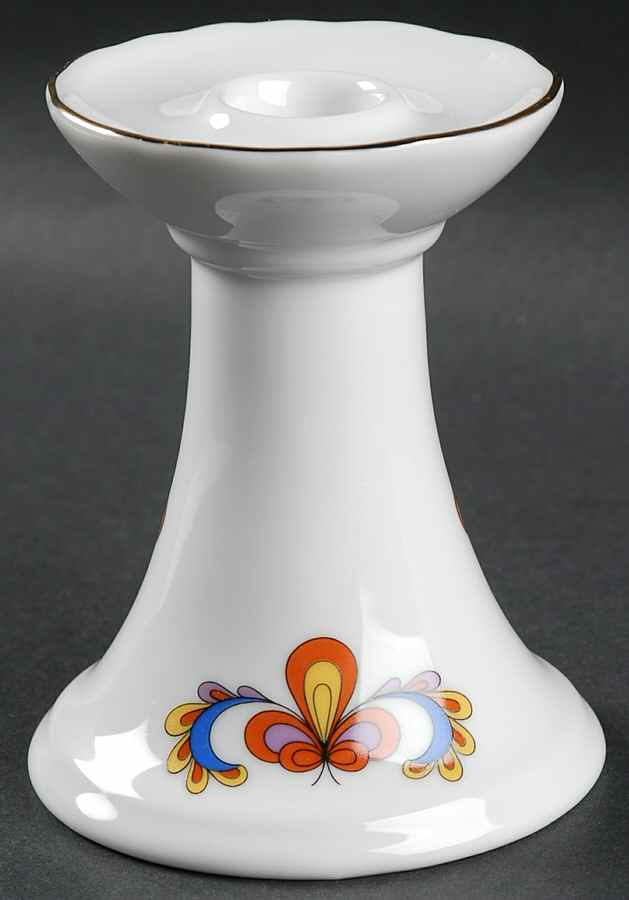 Farmer's Rose (Scalloped, Gold Trim) Small Candlestick by Porsgrund-1