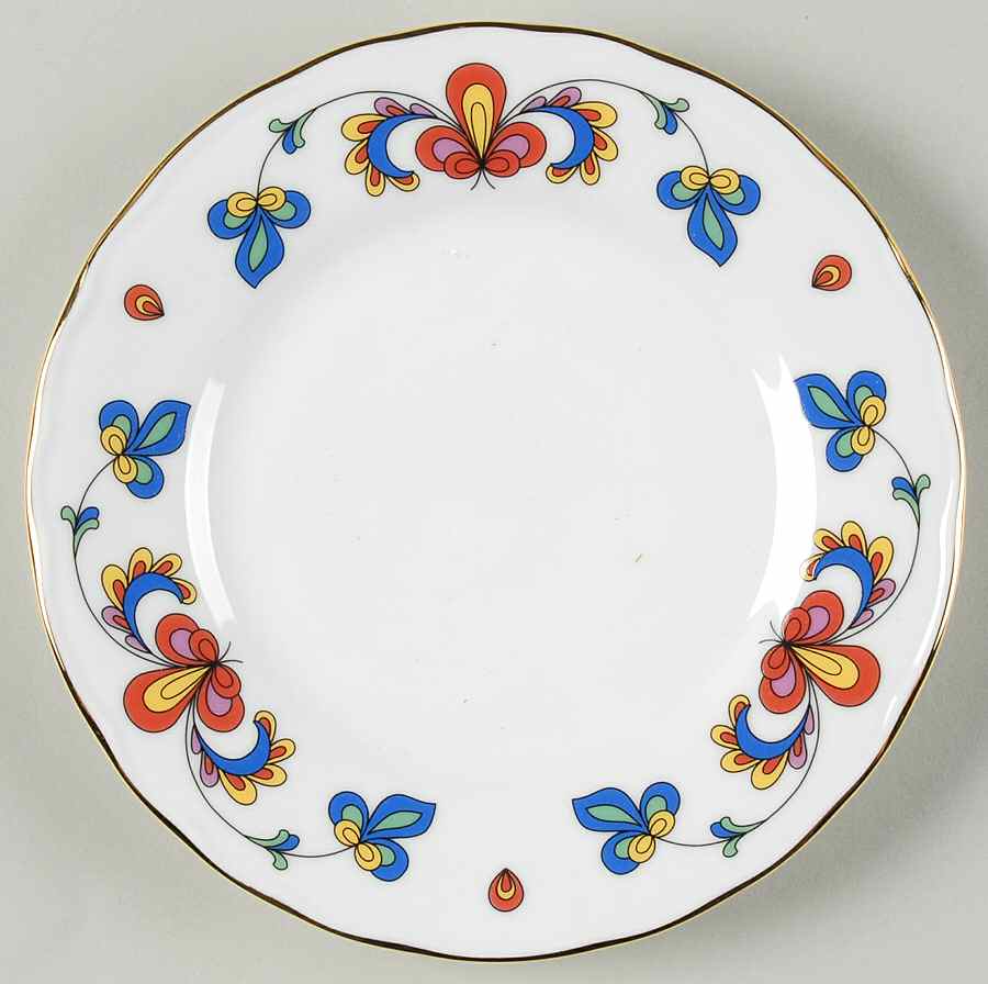 Farmer's Rose (Scalloped, Gold Trim) Bread & Butter Plate by Porsgrund-1