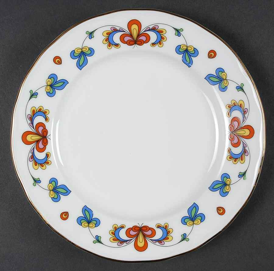 Farmer's Rose (Scalloped, Gold Trim) Salad Plate by Porsgrund-1