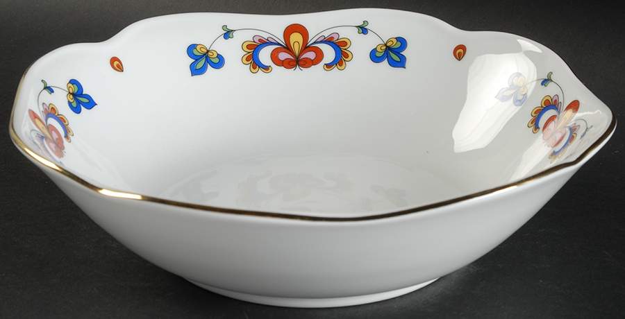 Farmer's Rose (Scalloped, Gold Trim) 9" Square Vegetable Bowl by Porsgrund-1