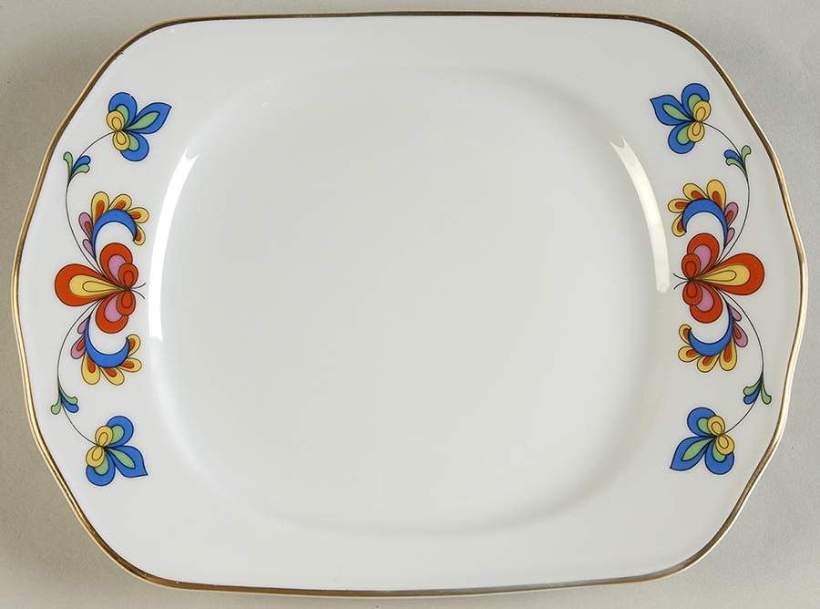 Farmer's Rose (Scalloped, Gold Trim) Butter Tray by Porsgrund-1