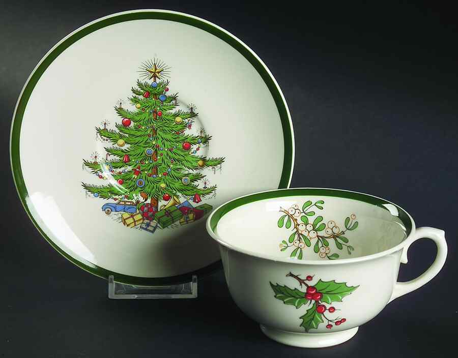 Christmas Tree Oversized Cup & Saucer Set by Plummer (NY)-1