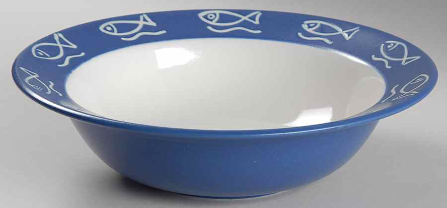 Bongo (Fish On Blue) 10" Round Vegetable Bowl by Pottery Barn China-1