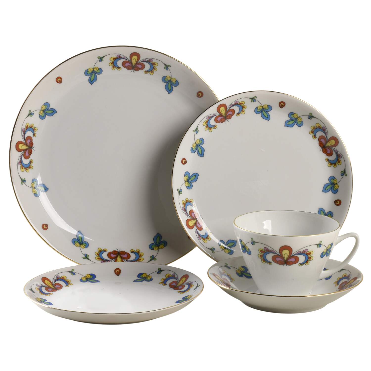 Farmer's Rose (Coupe, Gold Trim) 40 Piece Estate Set by Porsgrund-1