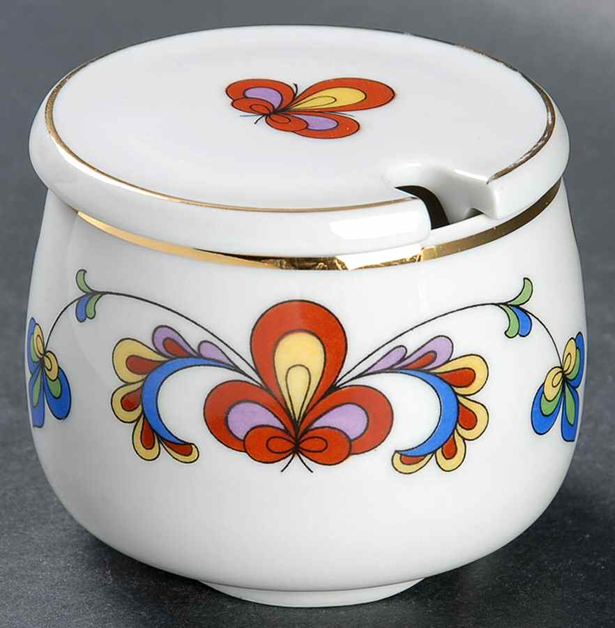 Farmer's Rose (Coupe, Gold Trim) Jam/Jelly & Lid by Porsgrund-1