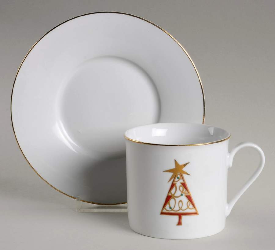 Christmas Tree Flat Cup & Saucer Set by Pier 1-1