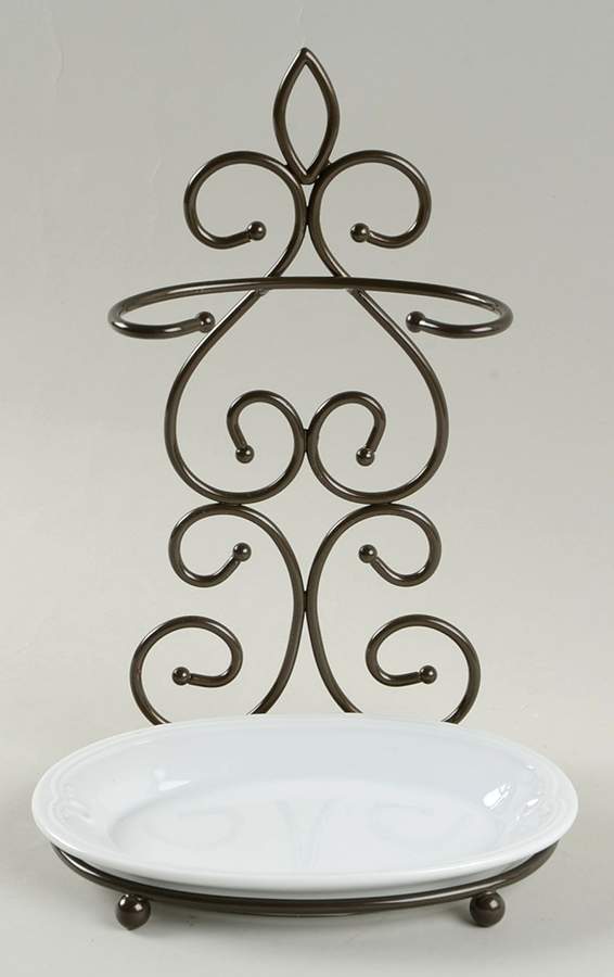 Veranda White Double Spoon Rest & Metal Holder by Princess House-1