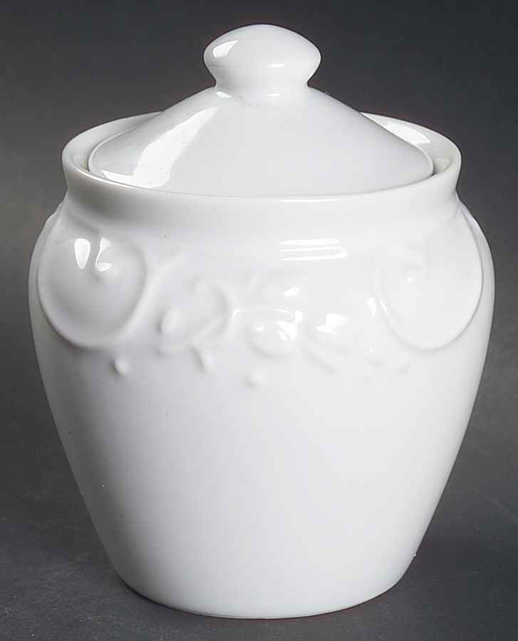 Veranda White Sugar Bowl & Lid by Princess House-1