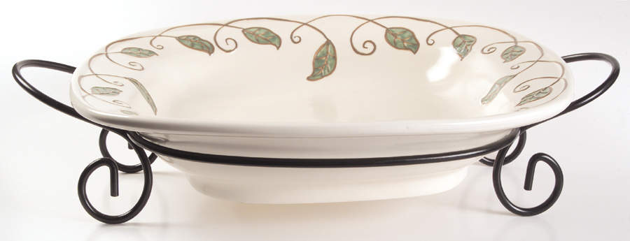 Mission Flower 14" Square Serving Pasta Bowl w/Metal Rack by Pfaltzgraff-1