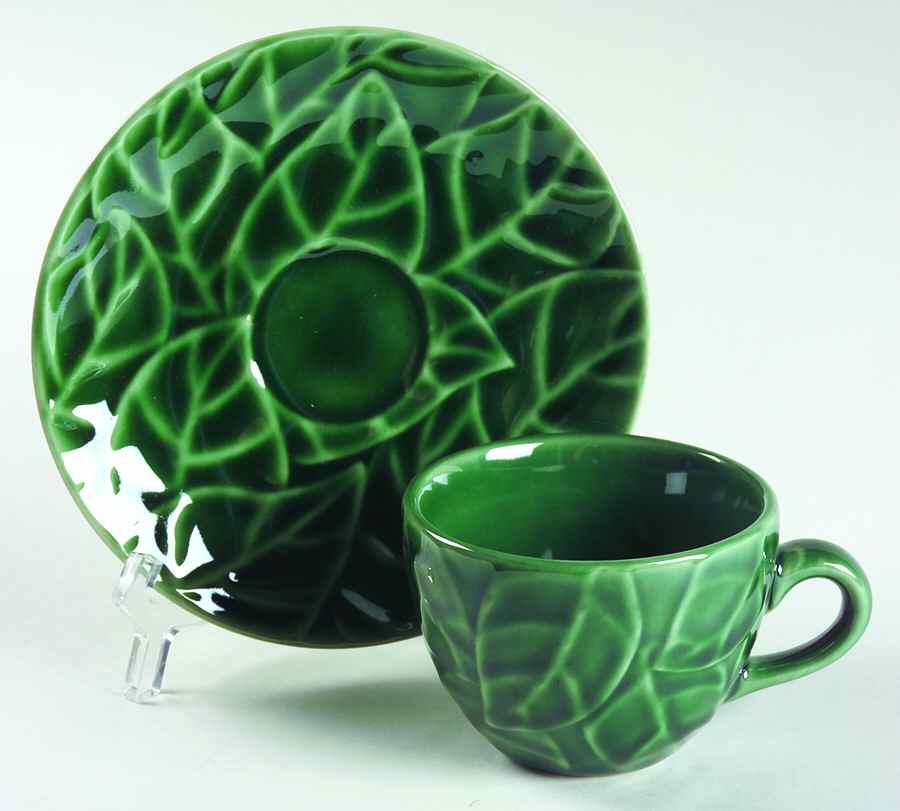 Jade Leaves Flat Cup & Saucer Set by Pier 1-1