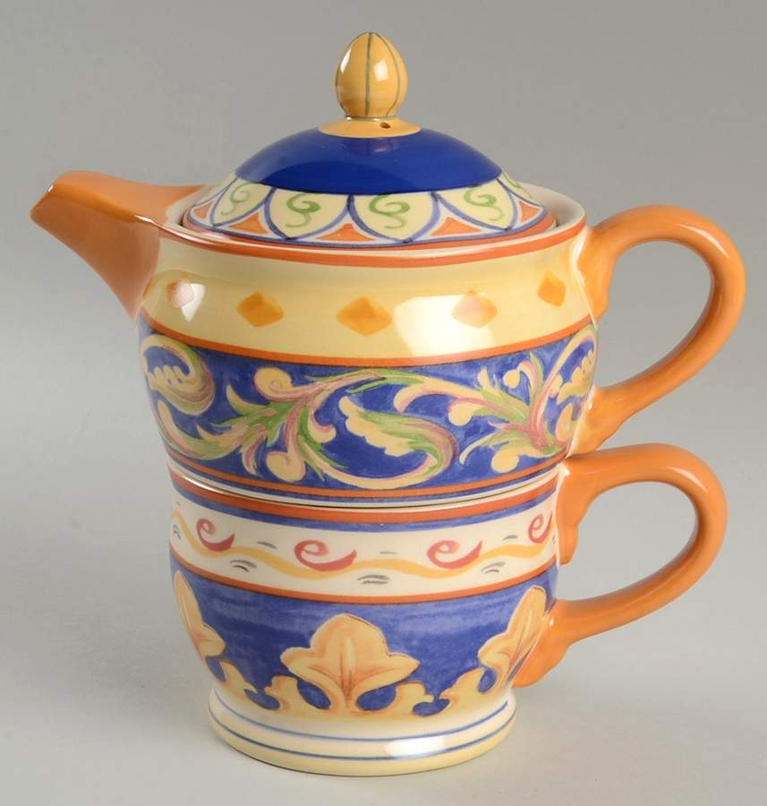 Villa Della Luna Tea for 1 (Stacking Individual Teapot & Mug/Cup) by Pfaltzgraff-1