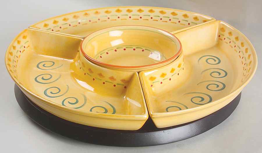 Villa Della Luna (5 Pc) Lazy Susan (3 Sides, 1 Center & Wood Base) by Pfaltzgraff-1