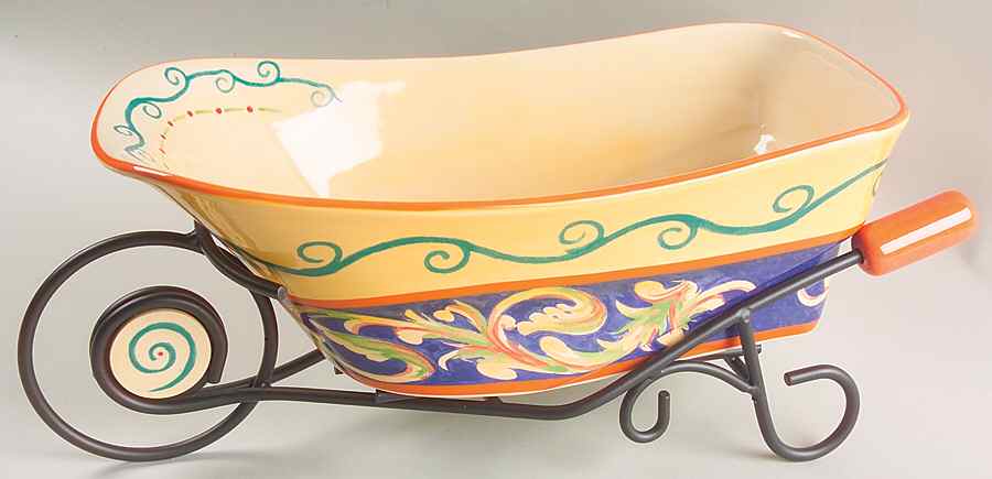 Villa Della Luna Wheelbarrow Serving Bowl W/Metal Frame by Pfaltzgraff-1