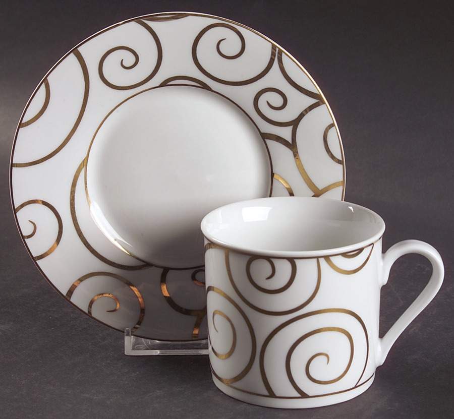 Gold Swirl (Porcelain) Flat Cup & Saucer Set by Pier 1-1