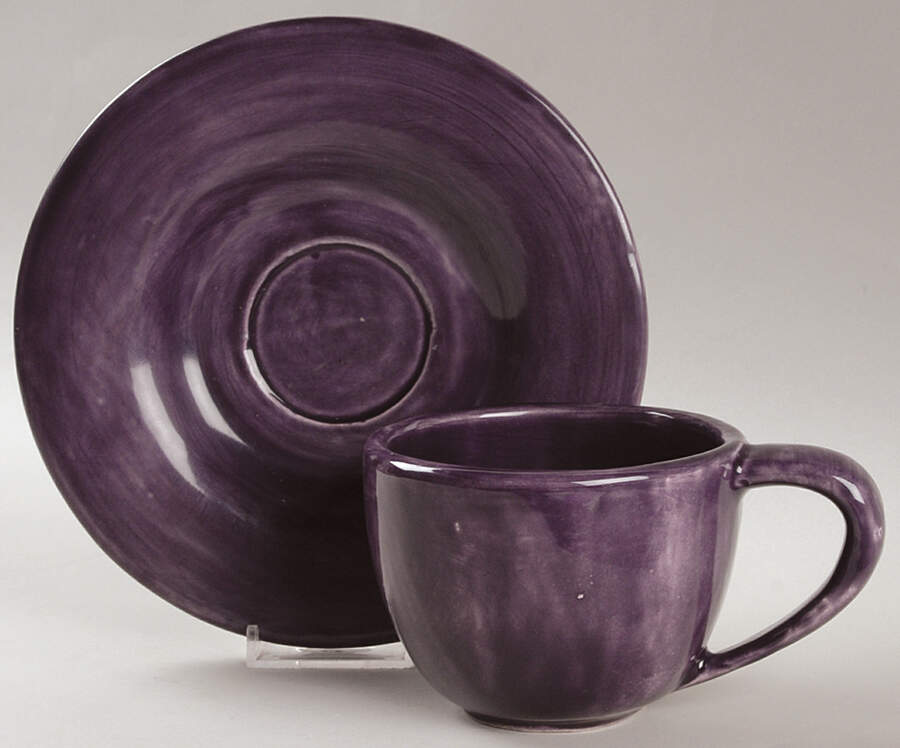 Sausalito Fig (Purple) Flat Cup & Saucer Set by Pottery Barn China-1