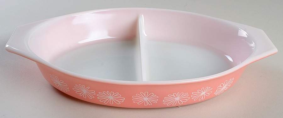 Pink Daisy 12" Oval Divided Vegetable Bowl by Pyrex-1