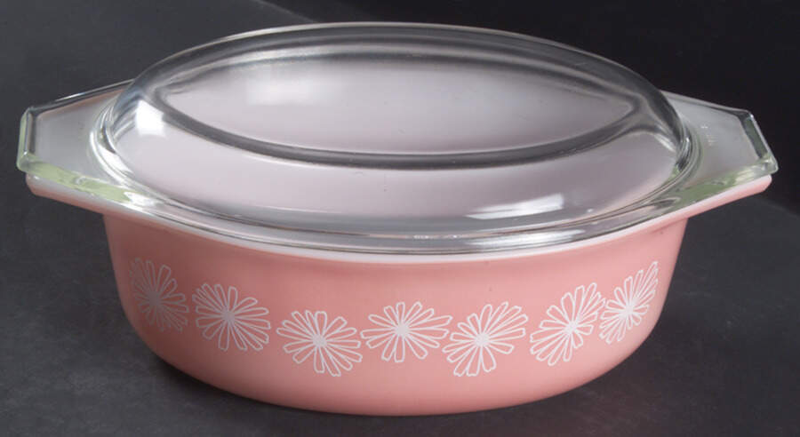 Pink Daisy 1.5 Quart Oval Covered Casserole by Pyrex-1