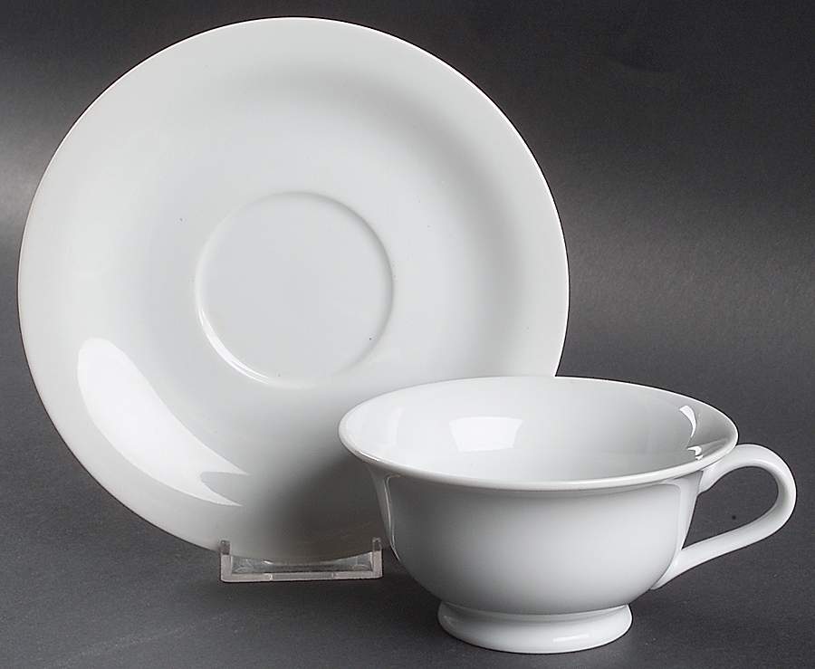 PB White Footed Cup & Saucer Set by Pottery Barn China-1
